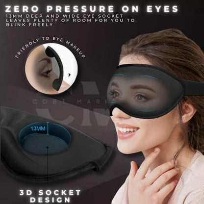 3D Contoured Sleep Mask with Earplugs Set - 100% Blackout Memory Foam Eye Mask for Sleeping - Soft Comfortable Night Blindfold for Side Sleepers, Men & Women, Travel & Shift Work (Black)