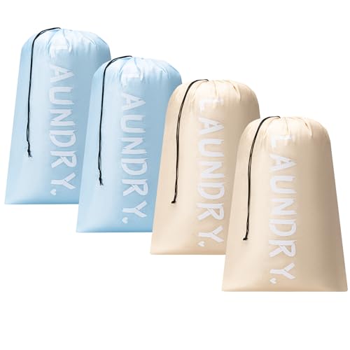 4팩 여행용 세탁 가방, 61cm x 91.4cm(24인치 x 36인치), 엑스트라 라지 더러운 옷 정리함 - color: 베이지+라이트 블루+베이지+라이트 블루, size: 24"x36"