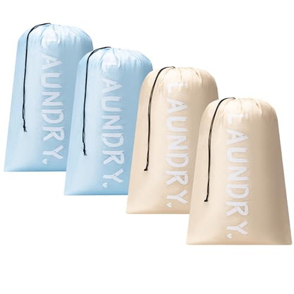 4팩 여행용 세탁 가방, 61cm x 91.4cm(24인치 x 36인치), 엑스트라 라지 더러운 옷 정리함 - color: 베이지+라이트 블루+베이지+라이트 블루, size: 24"x36"