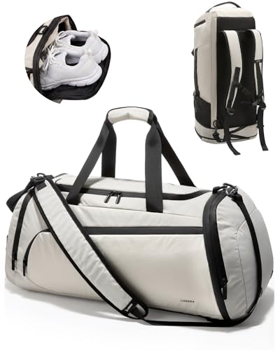 LUGGEX Duffle Backpack with Shoe Compartment, 40L Expandable Gym Travel Bag - color: Ivory