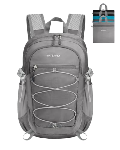 WATERFLY Small Lightweight Packable Backpack, Mini Foldable Travel Daypack - color: Grey