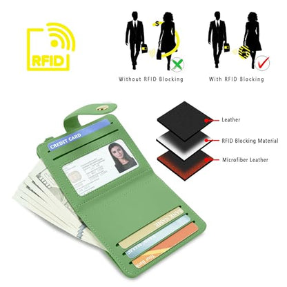 Airkit Small Wallet Women RFID, PU Leather Card Holder with Keychain - color: Light Yellow & Matcha Green