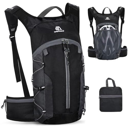 Foldable Cycling Backpack for Men Women, Small Packable Waterproof Hiking Daypack with Waist Belt, 6L Lightweight Mountain Bicycle Backpack fit Helmet for MTB Biking Skiing Climbing, Black - color: Black