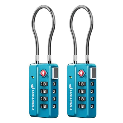 Fosmon TSA Approved Luggage Locks, 4 Digit Combination Cable Travel Lock for Suitcase & Backpack, Heavy Duty Metal Body Padlock with Open Alert Indicator (Blue, 2 Pack) - color: Blue 2 pack