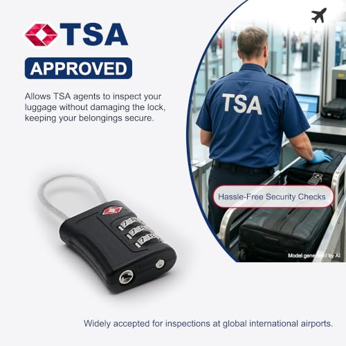 Suitcase Locks TSA Approved, 3 Digit Combination Padlock, TSA Locks for Luggage, Combo Padlock with Code, for Backpack, Gym Locker, Guitar Gun Case, Bag Zipper, Ammo Can, Tool Box (Black) - color: Black