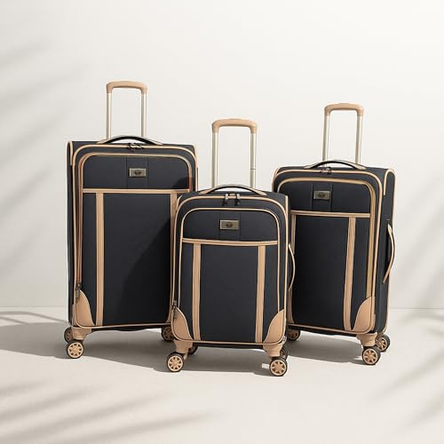 Dockers Seahorse Softside Expandable 8-Wheel Spinner Travel Checked Luggage, 3-Piece Set, Black - color: Black, size: 3-Piece Set (20"/24"/28")