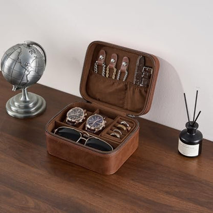 ProCase Travel Watch Case, 2 Slots Mens Jewelry Box -Lightbrown - color: Lightbrown, size: 2-Slot
