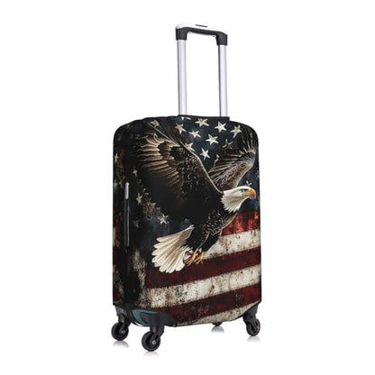 Travel Luggage Cover Bald Eagle with Flag, High Elasticity Washable Travel Baggage Protector Case Fits 22-24 in - color: Bald Eagle with Flag, size: 22-24 in