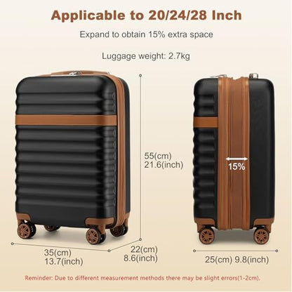 Kono Carry On Luggage 22x14x9 Expandable 20Inch Hardshell TSA Lock Black - color: Black/Brown, size: Carry-on 20-inch