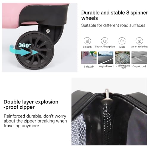 3-Piece Hardside Luggage Set ABS+PC Spinner Suitcase(Pink) - color: Pink, size: Large