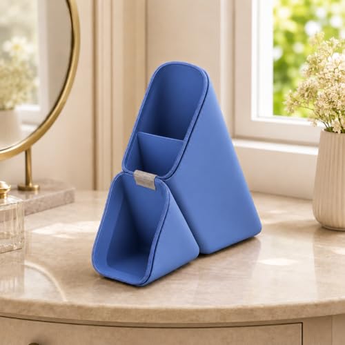 Silicone Makeup Brush Holder Travel Brush Organizer Case Large Capacity Cosmetic Brush Storage Bag Portable Beauty Tool Pouch (Blue) - color: Blue