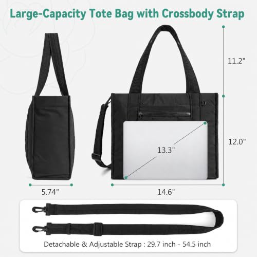 Puffer Tote Bag for Women, Lightweight Laptop Travel Tote Bags with Cup Holder & Trolley Sleeve for Work Gym - color: 02-black