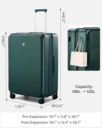 Hanke Expandable Large Checked Luggage, 28 Inch Top Opening Suitcase - color: Blackish Green, size: 28 Inch EXT