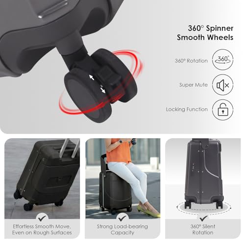 Apellia 20-Inch Carry-on Luggage with Foldable Seat Ride-on Suitcase for Kids 4-8 & Adults, TSA Lock, USB Charger Port, 360 Spinner Wheels, Cabin Approved Expandable Suitcase, Grey - color: Grey