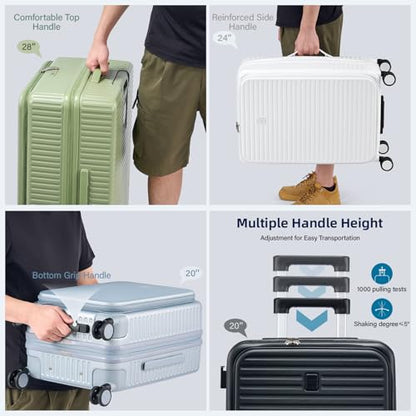 HanTrip 20"/28" Top Opening Luggage Sets 2 Piece Hard Shell Suitcase, Green - color: Bamboo Green, size: Expandable 2-Piece Set(20/28)