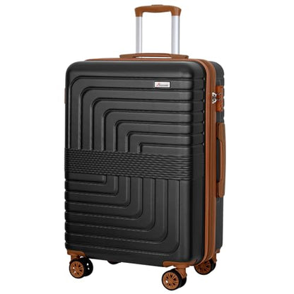 Romswi 26" Medium Checked Luggage,Checked-Medium Hardshell Suitcase with Double Spinner Wheels, Lightweight Large Hardshell Suitcase with TSA Lock,YKK Zipper, Scratch-Resistant Black - color: Black, size: 26 Inch
