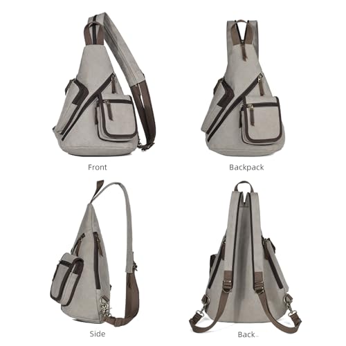 KL928 Canvas Sling Bag - Casual Crossbody Shoulder Daypack Rucksack Backpack for Men Women, Leaden - color: Leaden