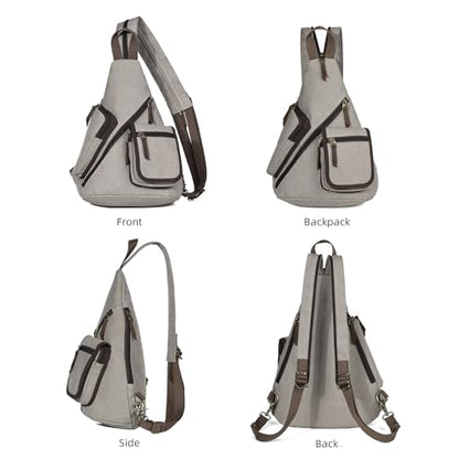KL928 Canvas Sling Bag - Casual Crossbody Shoulder Daypack Rucksack Backpack for Men Women, Leaden - color: Leaden