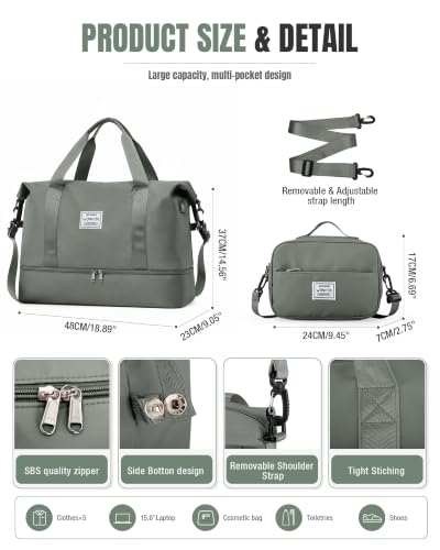 Weekender Bags for Women Travel Weekend Overnight Bag with Shoe Compartment - color: A -Green