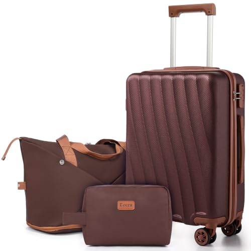 Eeeza Carry on Luggage Sets 3 Piece Suitcases(Burgundy 20"/DB/TB) - color: Burgundy, size: 3 Piece Sets (20/DB/TB)