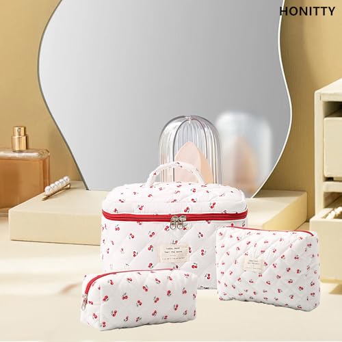 honitty Makeup Bag,Quilted Cosmetic Bags for Women - color: Cherry-2