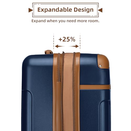 LARVENDER Expandable Carry on Luggage Sets 3 Piece Suitcases Set, Navy - color: Navy Blue, size: 3 piece set(BP/TB/20)