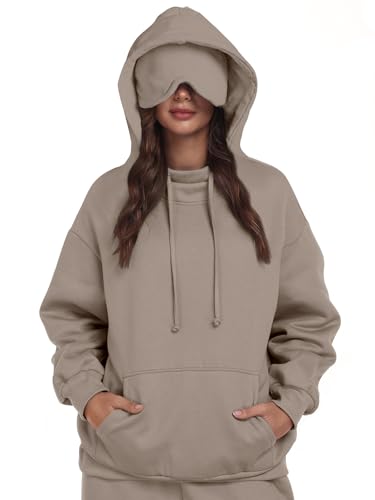SeSe Code Hoodie with Eye Mask Travel Airplane Unisex Oversized Sweatshirt - color: Coffee Grey, size: Large