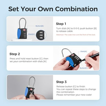 pack all TSA Approved Travel Luggage Locks, Resettable 3-Digit Code - color: Navy, size: 1 Pack
