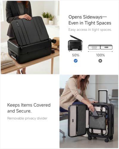 LUGGEX Top Opening & Front Opening Carry On Luggage, Black, 21" - color: Black, size: 21 Inch
