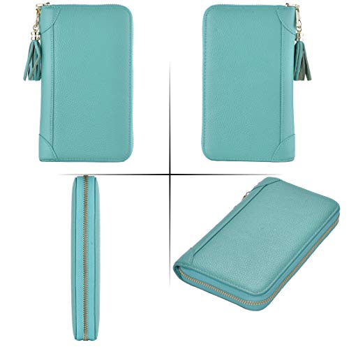 Easyoulife Credit Card Holder Wallet Womens Zipper Leather Case Purse RFID Blocking - color: Teal