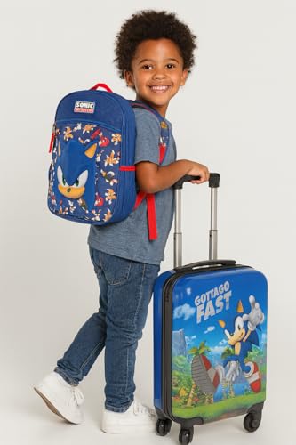 AI ACCESSORY INNOVATIONS Sonic the Hedgehog Kids Luggage and Backpack Set - 18" Luggage Suitcase With Wheels, 13.75" Backpack - color: Sonic Set