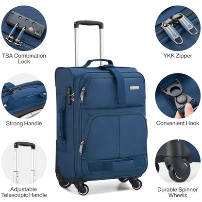 Hanke 28 Inch Softside Expandable Checked Luggage with 4 Spinner Wheels - color: Blue, size: 28 Inch