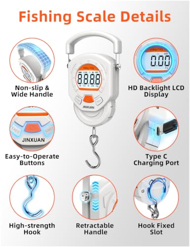 Fishing Scale Luggage Scale 132lb/60kg Digital Fish Scale, Fish Weight Scale with Backlit LCD Display, Luggage Weight Scale with 4 Units, 2 AAA Batteries, Hanging Scale for Fishermen Travelers - style: Battery Powered