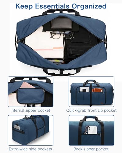 100L Extra Large Foldable Duffle Bag for Travel with Shoe Compartment - color: Dark Blue, size: 100L