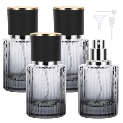 Segbeauty 1oz Perfume Spray Bottle, 30ml Empty Fine Mist Cologne Glass Bottle, Pack of 4 Large Travel Refillable Perfume Dispenser for Fragrance, Black Cologne Atomizer with Transfer Tool for Men - color: Gradient Black, style: 1oz/30ml Set