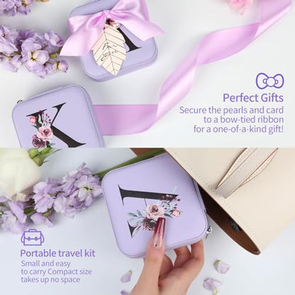 AYGXU Travel Jewelry Box for Women and Girls - Small Case With Initial A-Z - Teacher Gifts - color: purple, size: J