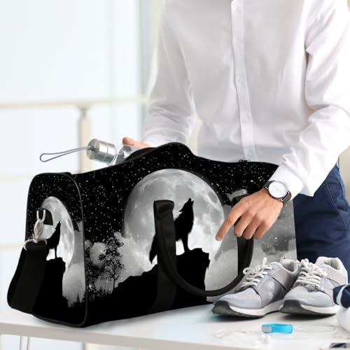 Moon Wolf Travel Duffel Bag Sports Tote Gym Bag Weekender Workout Bags - color: A-26