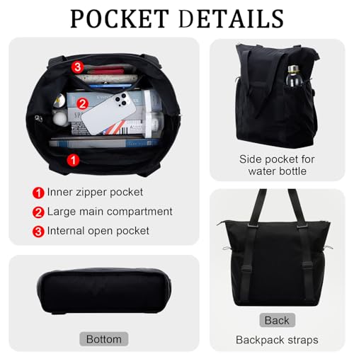 Tote Bag for Women, Lightweight Travel Tote Backpack Bags, Nylon Carry On Bag, Shoulder Bag for Work, Travel, Daily Use,Beach