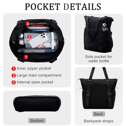 Tote Bag for Women, Lightweight Travel Tote Backpack Bags, Nylon Carry On Bag, Shoulder Bag for Work, Travel, Daily Use,Beach