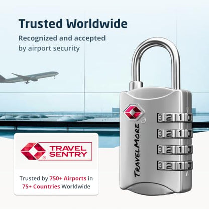 TravelMore Luggage Locks TSA Approved, 4-Digit Travel Combination Locks - color: Silver, size: 3 Pack