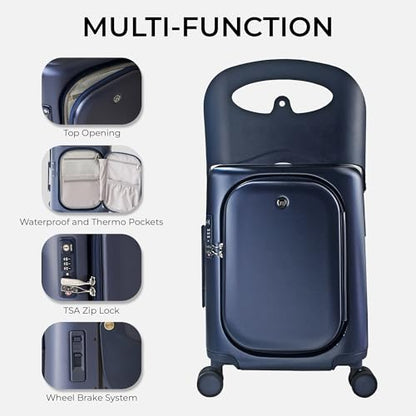 MiaMily Carry On Plus Ride-On Luggage with Built In Seat for Kids & Adults - color: Navy Blue