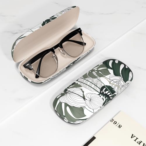 Eyeglasses Case, Portable Hard Shell Protective Case for Glasses, Eyeglass Holder Box for Women with Cleaning Cloth - color: Green Leaf
