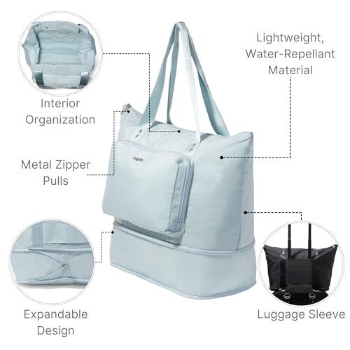 Baggallini Carryall Expandable Lightweight Travel Tote 22" Packable Folding Compact Nylon Washable Weekender w/Luggage Sleeve - color: Pool