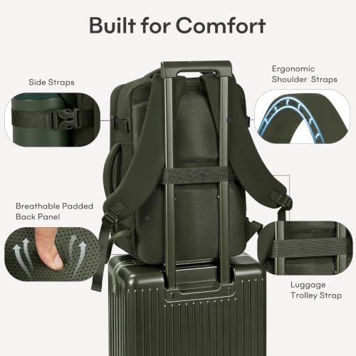 mibasies 35L Laptop Travel Backpack for Women, Lightweight Carry-On - color: Deep Green, size: Large