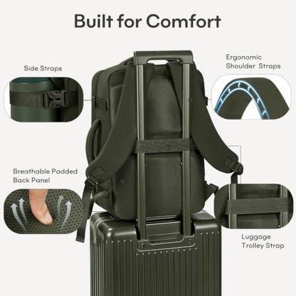 mibasies 35L Laptop Travel Backpack for Women, Lightweight Carry-On - color: Deep Green, size: Large