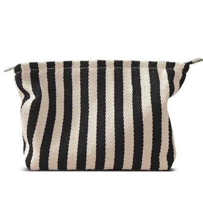 HAPPYHEIDI Aesthetic Makeup Bag Travel Cosmetic Pouch, Striped, Large - color: Black White Striped, size: Large