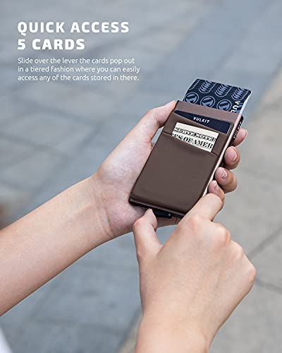VULKIT Card Holder with Money Pocket Pop Up Wallet RFID Blocking Slim Metal Bank Card Case Holds 5 Cards and Notes - color: Nickle Grey