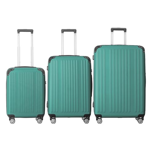 3-Piece Luggage Set 3 (20"/24"/28"), Hardside Suitcases with 8 Spinner Wheels, Scratch-Resistant ABS Shell, set2, set3 Travel Suitcase, TSA Lock (Ribbed Surface, Fresh Green) - color: Fresh Green, style: Ribbed Surface