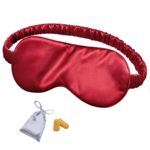 OLESILK 100% Mulberry Silk Sleep Mask for Women - Zero-Pressure Blackout - color: Burgundy