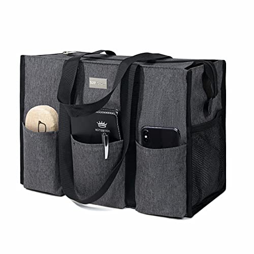 TOPDesign Utility Water Resistant Tote Bag with 13 Pockets, Zipper Closure - color: Grey, size: Medium
